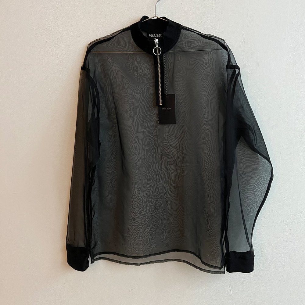 NWT Lazy Oaf Black Sheer Zippy Sweatshirt Size S/M